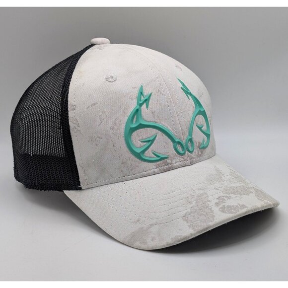 REALTREE Fishing Hat Teal White Snapback Adjustable Mesh Back Angler Hooks Cap - Picture 1 of 5